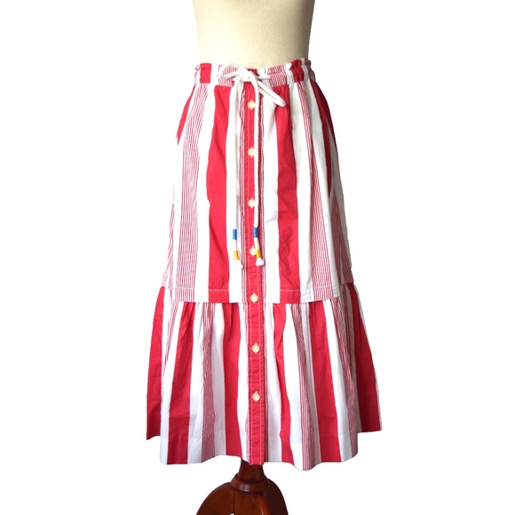 J Crew Red White Striped Poplin Drawstring Skirt w/ Pockets, SIZE: Small - Picture 1 of 6